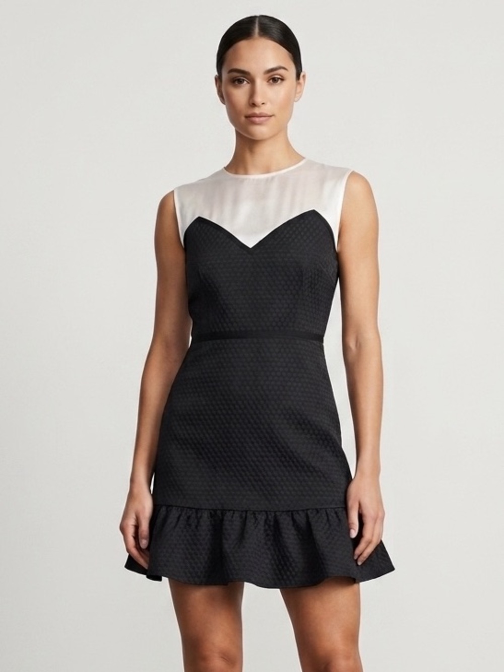 ❌SOLD❌013 SANDRO PARIS Women’s Satin Jacquard Flounce Mini Dress - Black, Sz 2